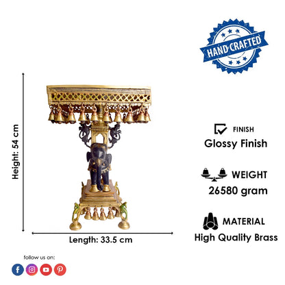 Brassaura® Brass Decorative Brass Chowki with Hanging Bells | Height 23 Inches
