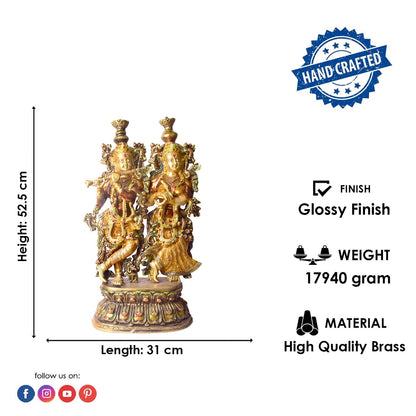 Brassaura® Brass Radha & Krishna Vibrant Colored Idol | Height 23 Inches