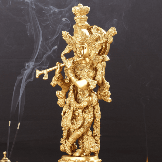 Brassaura™ Lord Krishna Brass Idol | Golden Finish | Height 15 Inches & Weight 5 Kgs