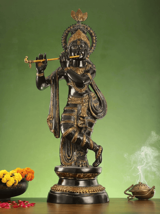Brassaura™ Large Lord Krishna Brass Statue | Matte Finish | Height 36 Inches & Weight 20.2 Kgs
