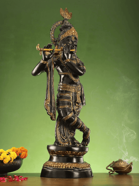 Brassaura™ Large Lord Krishna Brass Statue | Matte Finish | Height 36 Inches & Weight 20.2 Kgs