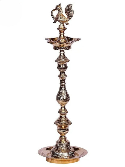 Brassaura™ Brass Peacock Design Oil Lamp – Height 22.05 inches | Weight 2.32 kgs