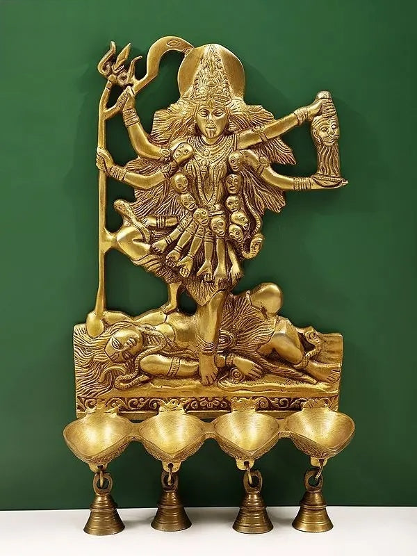 Brassaura™ Goddess Kali Wall Hanging Brass Lamp with Bells – Height 15.55 inches | Weight 3.21 kgs