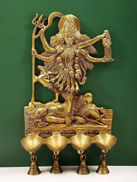 Brassaura™ Goddess Kali Wall Hanging Brass Lamp with Bells – Height 15.55 inches | Weight 3.21 kgs