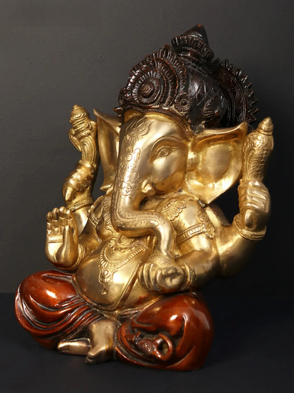 Brassaura™ Brass Lord Chaturbhuja Ganesha Idol | Height 12.6 Inches & Weight 9.11 kgs