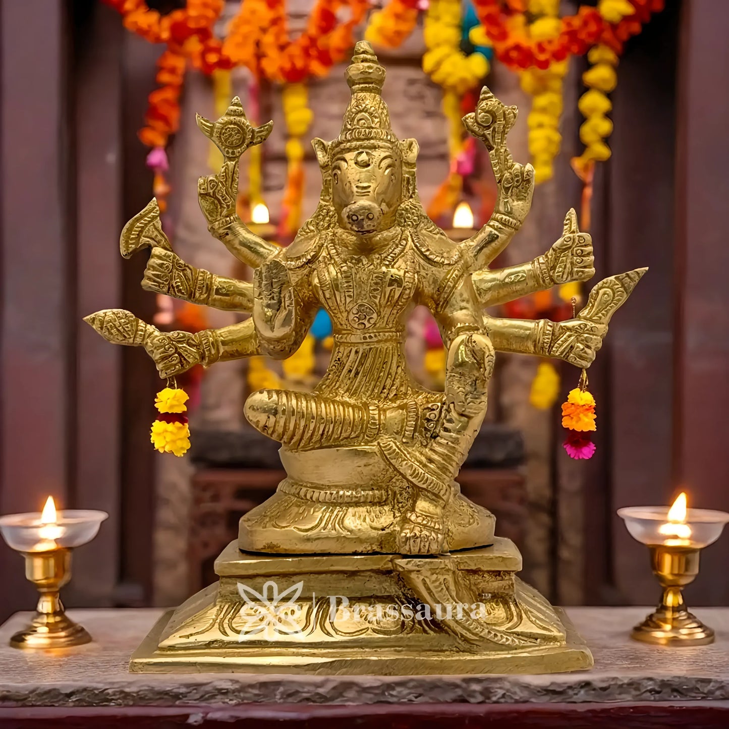 Brassaura™ Brass Varahi Idol – Height 6.8 Inches & Weight 1.8 Kgs | Sacred Temple Décor
