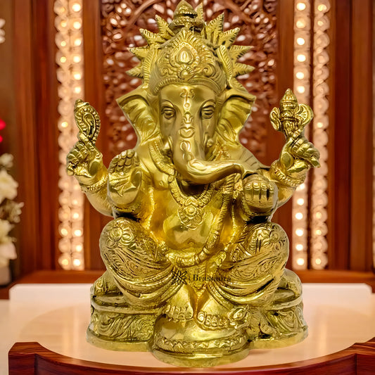 Brassaura™ Brass Ganesha Murti – Height 8 inches & Weight 1.7 kgs | Ganpati Idol for Home & Pooja Room