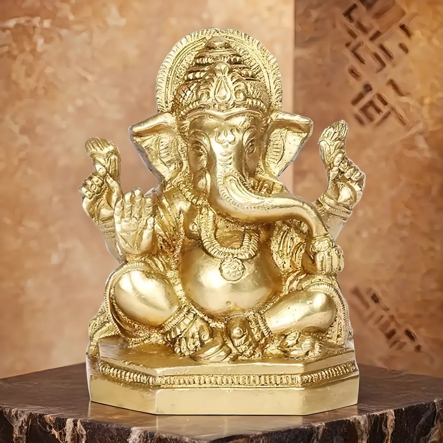 Brassaura™ Brass Ganesha Murti for Car & Home Décor | Height 5.1 Inches & Weight 0.85 Kg