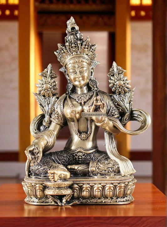 Brassaura™ Brass Green Tara Idol – Height 4.5 Inches, Weight 0.2 Kgs
