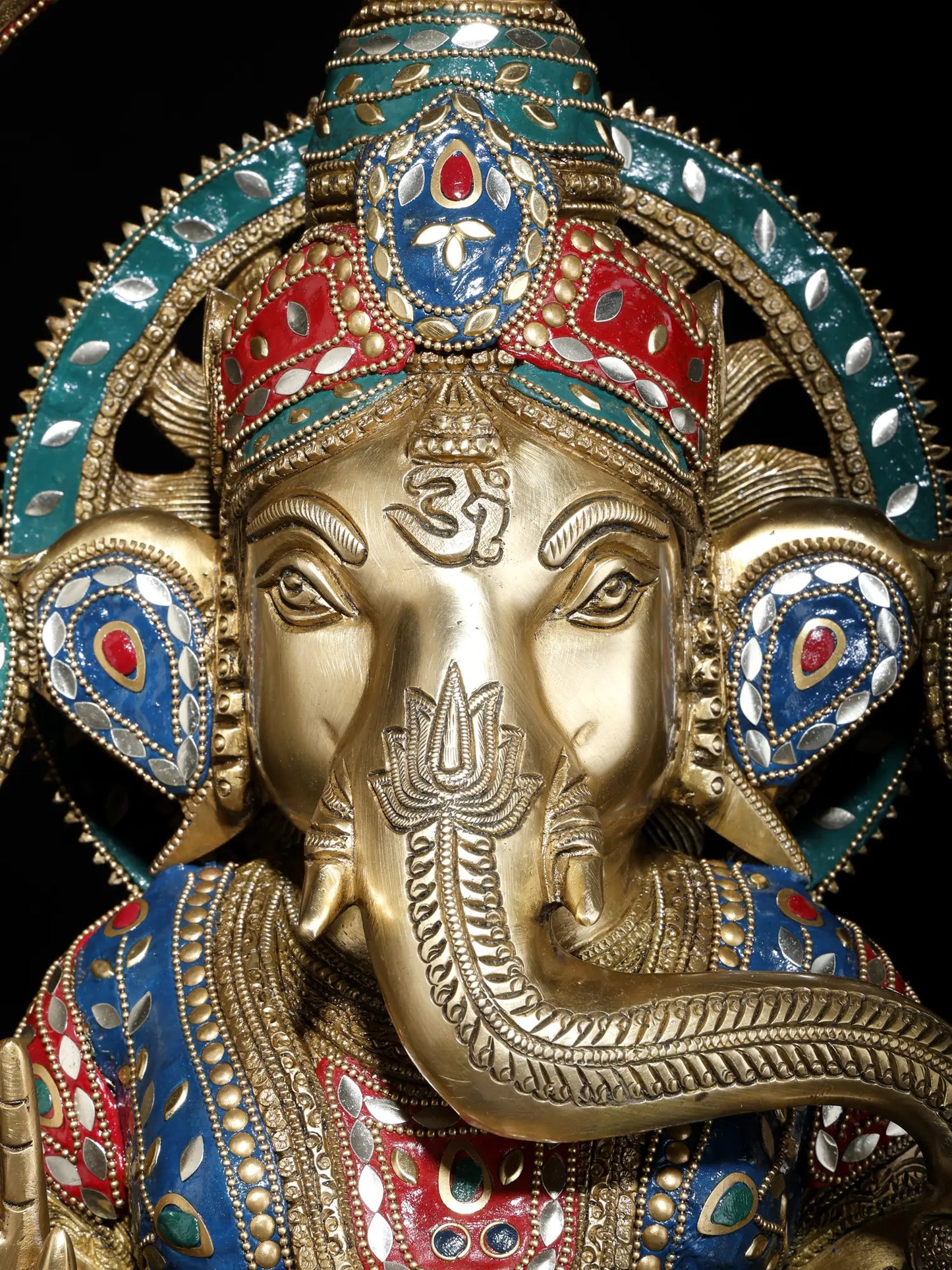 Brassaura™ Grand Seated Ganesha with Ornate Arch & Meenakari Inlay | Height 22 Inches & Weight 29.95 kgs