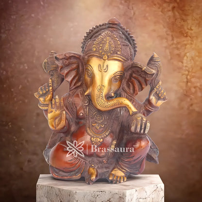 Brassaura™ Brass Ganesha Statue – “Symbol of Wisdom & Prosperity” | Height 7 Inches & Weight 3 Kgs