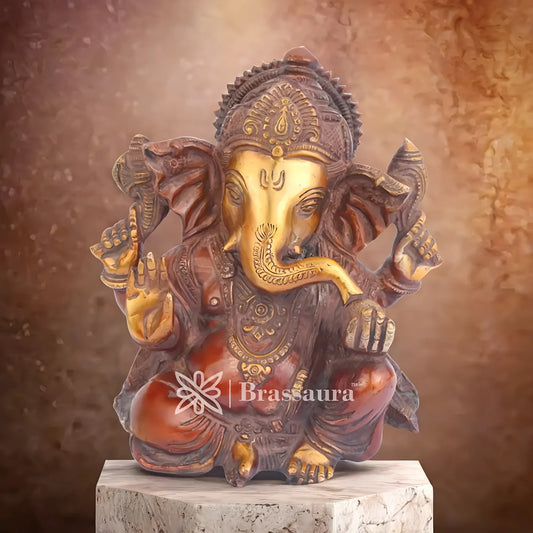 Brassaura™ Brass Ganesha Statue – “Symbol of Wisdom & Prosperity” | Height 7 Inches & Weight 3 Kgs