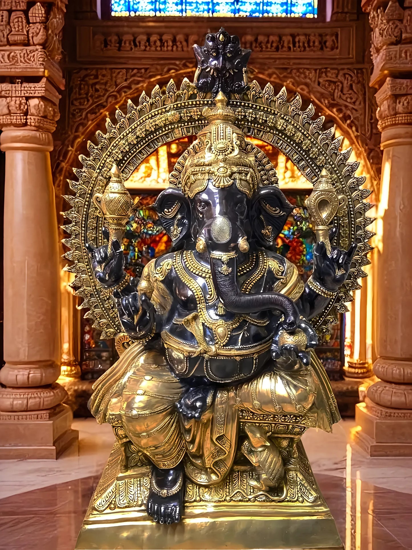 ब्रासौरिया® मॉन्यूमेंटल शुद्ध पीतल भगवान गणेश प्रतिमा | ऊँचाई 71 इंच (6 फीट)