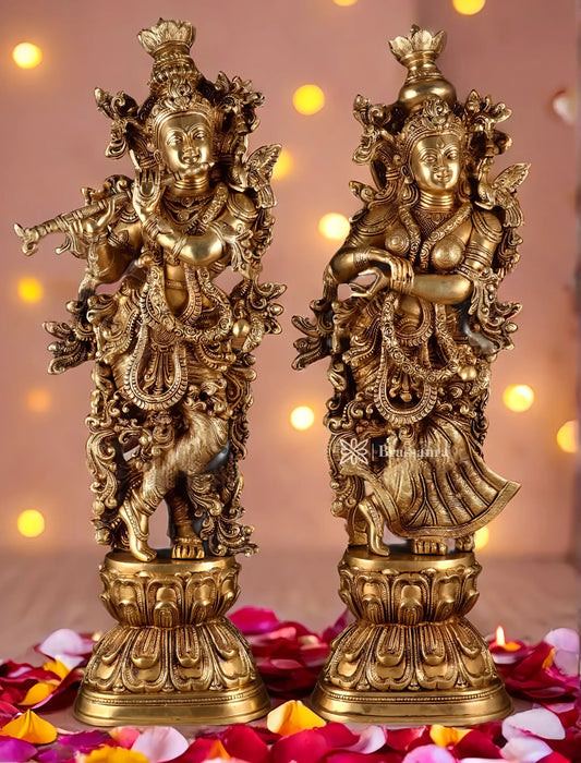 Brassaura™ Pure Brass Superfine Radha Krishna Statue Set – Height 30 Inches & Weight 40 Kgs | Divine Love & Devotion Idol