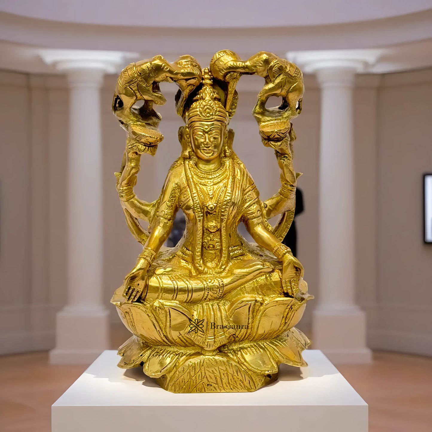 Brassaura™ Devotional Brass Laxmi Murti – Height 7.2 Inches & Weight 2 Kgs | Temple Statue