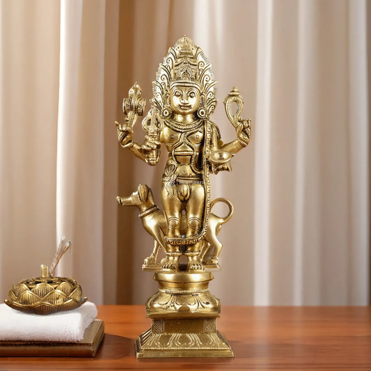 Brassaura™ Brass Kaal Bhairav Bhairo Baba Idol – 12 inch | 3.6 kg | Superfine Brass Statue for Strength & Spiritual Protection