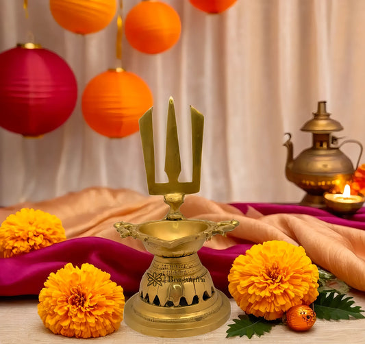 Brass Shiva Trishul Diya Weight 1.7 Kg & Height 9 Inch