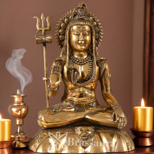 Brassaura™ Handcrafted Brass Shiva Murti – Height 17 Inches & Weight 11.1 Kgs | Temple & Home Décor
