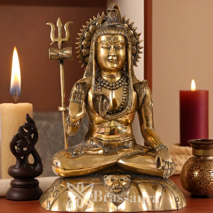 Brassaura™ Handcrafted Brass Shiva Murti – Height 17 Inches & Weight 11.1 Kgs | Temple & Home Décor