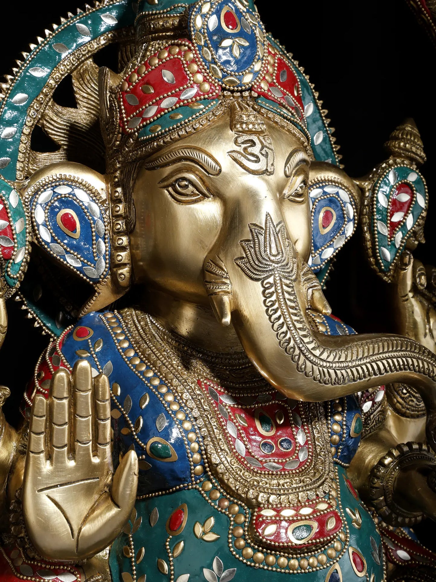 Brassaura™ Grand Seated Ganesha with Ornate Arch & Meenakari Inlay | Height 22 Inches & Weight 29.95 kgs