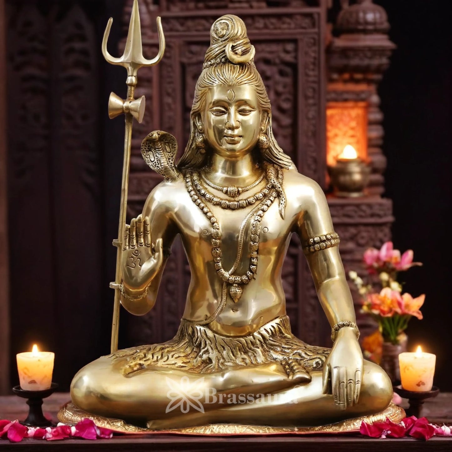 Brassaura™ Artistic Small Brass Shiva Idol – Height 19 Inches & Weight 11.7 Kgs | Devotional Statue