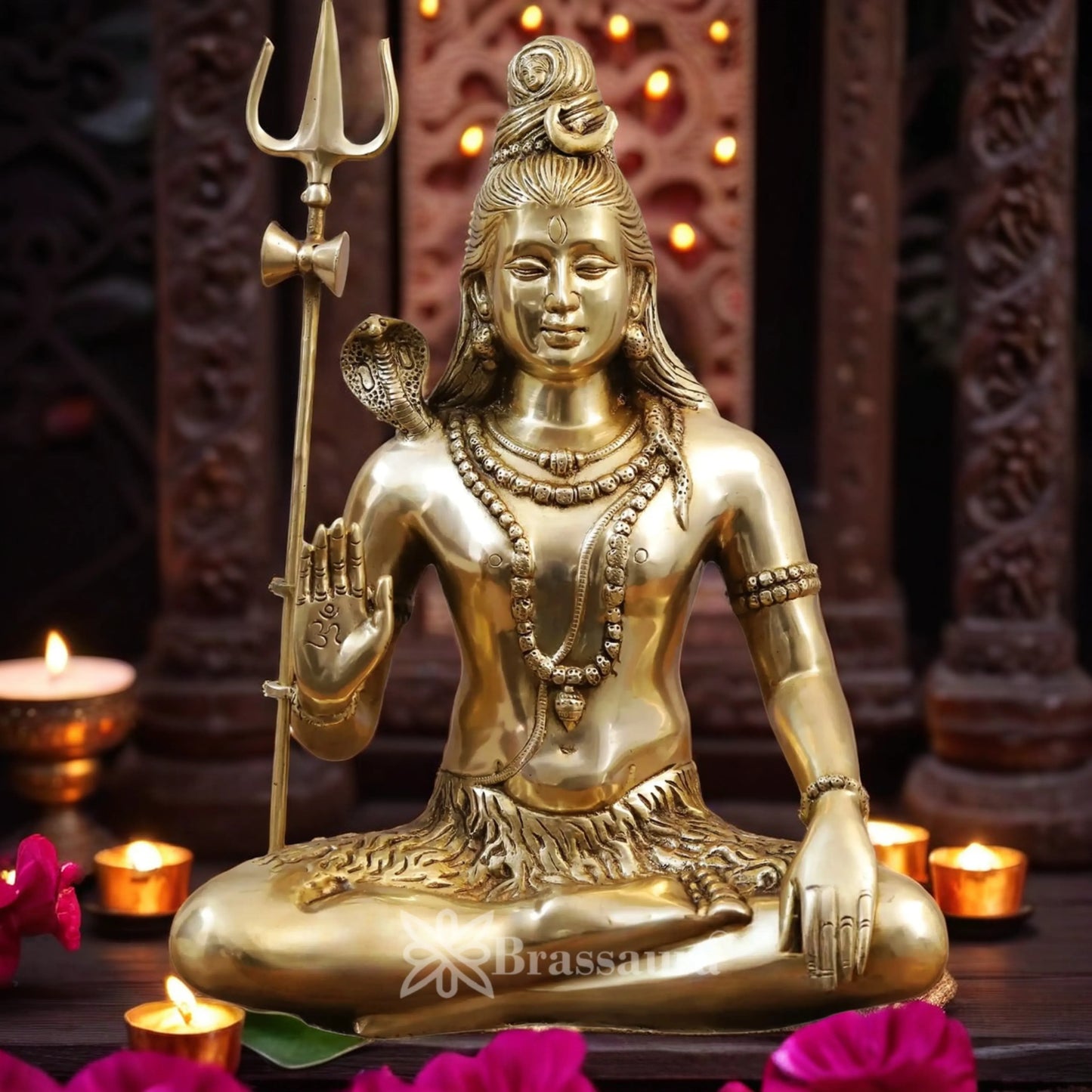 Brassaura™ Artistic Small Brass Shiva Idol – Height 19 Inches & Weight 11.7 Kgs | Devotional Statue