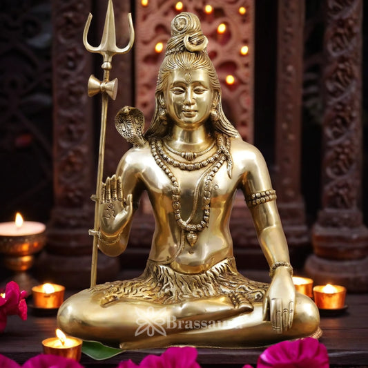 Brassaura™ Artistic Small Brass Shiva Idol – Height 19 Inches & Weight 11.7 Kgs | Devotional Statue