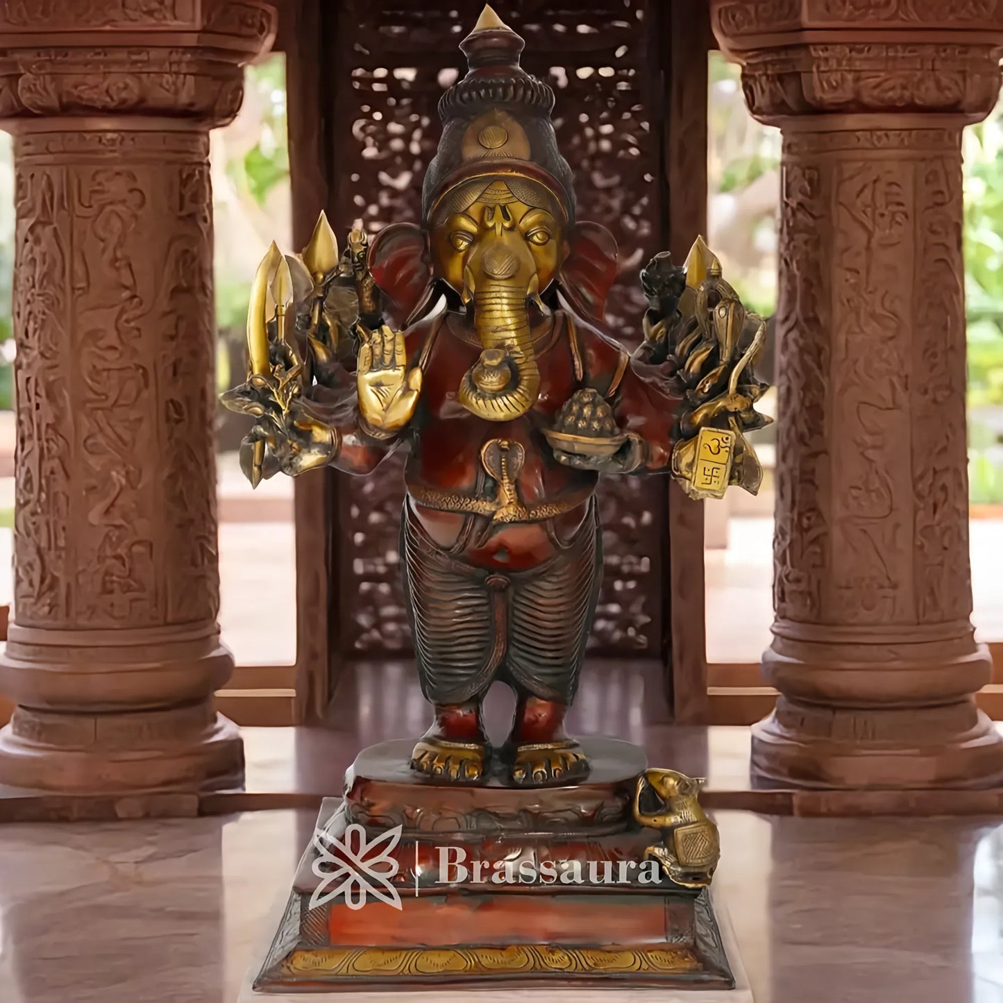 Brassaura™ Brass Standing Ganesha Statue for Home Décor & Gift | Weight 32 Kgs | Height 31 Inches