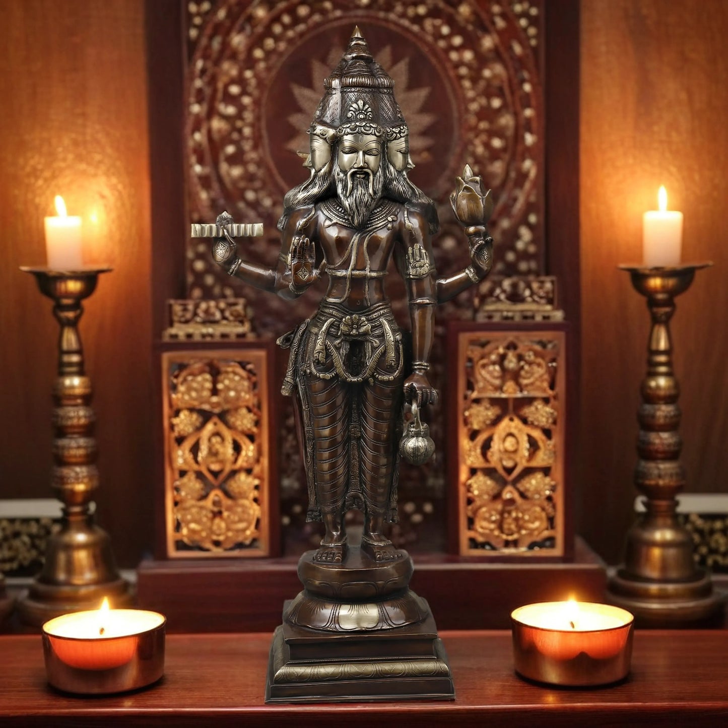 Brassaura™ Brass Brahma Dev Idol – Height 39 Inches & Weight 29.45 Kgs | Elegant Brass Deity Idol for Spiritual Ambience