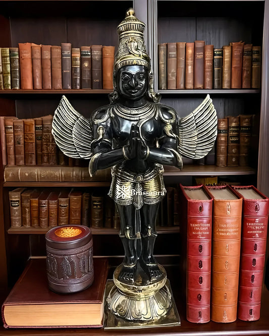 Handcrafted Superfine Brass Garuda Statue in Black Finish – Height 22 Inches, Weight 11 Kgs