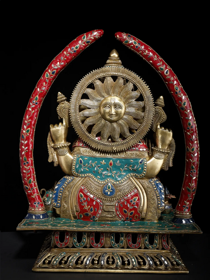 Brassaura™ Grand Seated Ganesha with Ornate Arch & Meenakari Inlay | Height 22 Inches & Weight 29.95 kgs