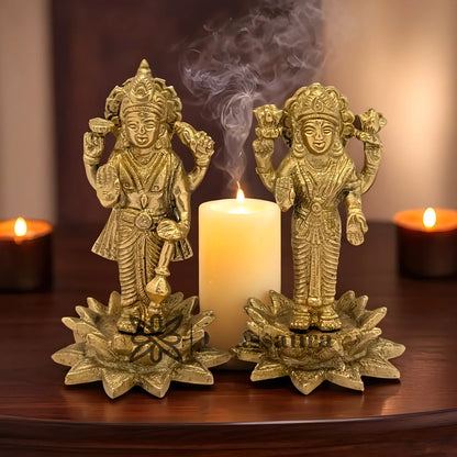 Brassaura™ Brass Vishnu Laxmi – Height 4.8 Inches & Weight 0.6 Kgs | Graceful Deity Sculpture for Sacred Spaces