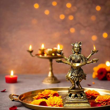 Brass Deep Lady Oil Lamp Diya Weight 13 Kg And Height 23 Inch
