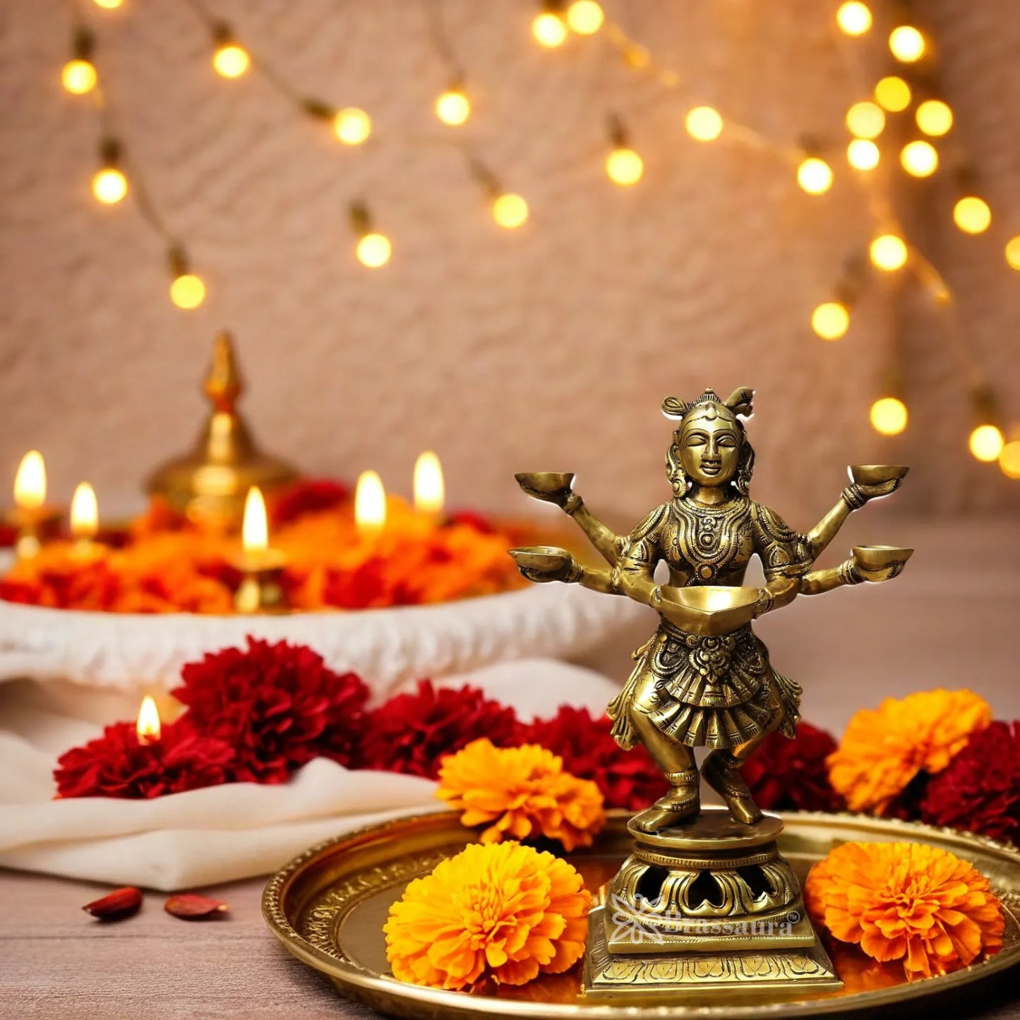 Brass Deep Lady Oil Lamp Diya Weight 13 Kg And Height 23 Inch