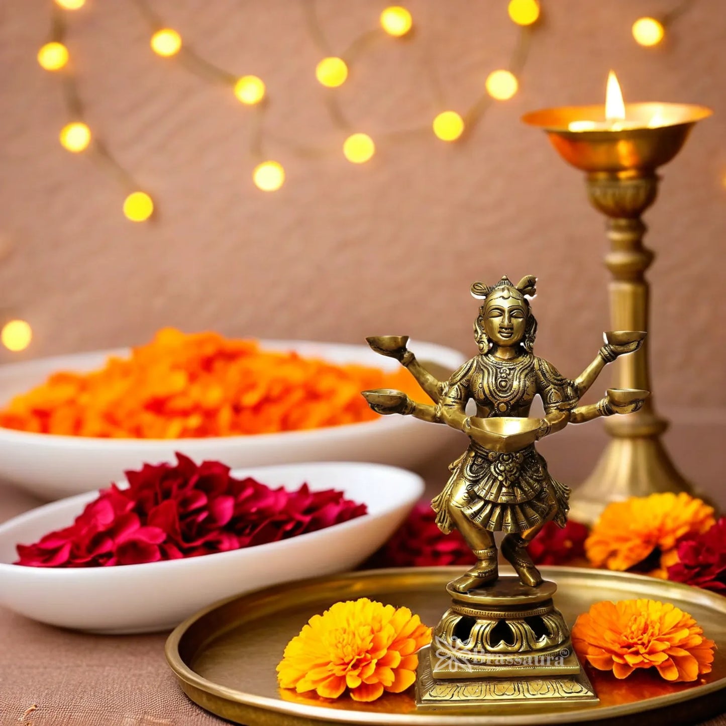 Brass Deep Lady Oil Lamp Diya Weight 13 Kg And Height 23 Inch