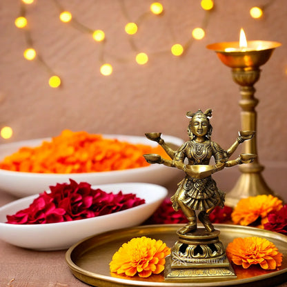 Brass Deep Lady Oil Lamp Diya Weight 13 Kg And Height 23 Inch