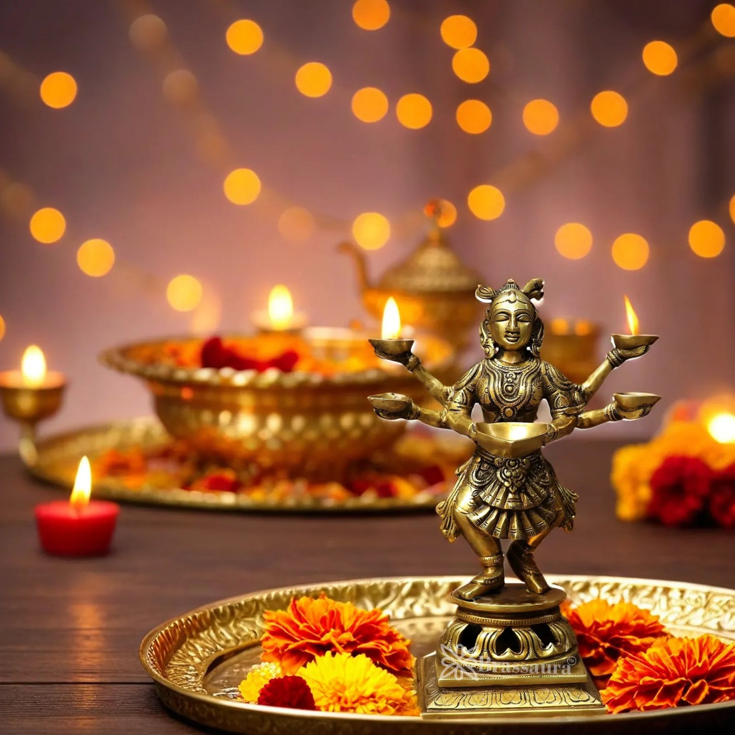 Brass Deep Lady Oil Lamp Diya Weight 13 Kg And Height 23 Inch