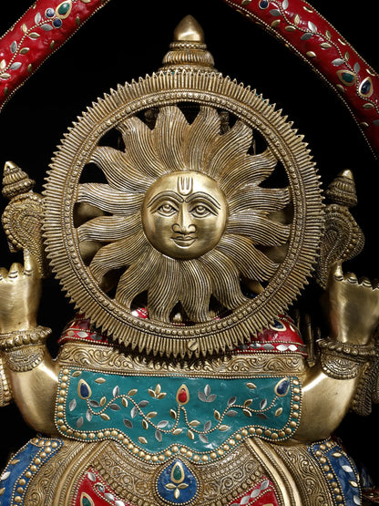 Brassaura™ Grand Seated Ganesha with Ornate Arch & Meenakari Inlay | Height 22 Inches & Weight 29.95 kgs