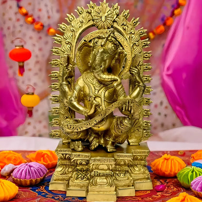 Brassaura™ Brass Ganesha Statue – Height 9.8 inches & Weight 2.73 kgs | Ganpati Murti for Home & Pooja Room