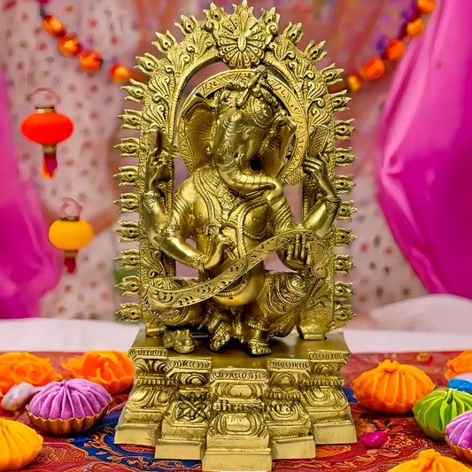 Brassaura™ Brass Ganesha Statue – Height 9.8 inches & Weight 2.73 kgs | Ganpati Murti for Home & Pooja Room