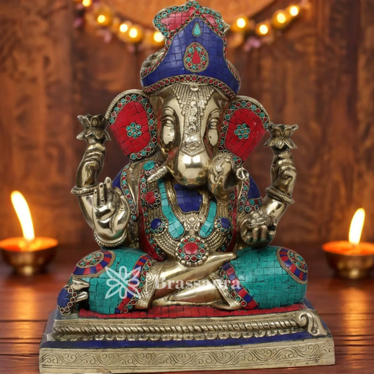 Brassaura™ Brass Ganesha Statue for Home Décor & Gift | Weight 25.5 Kgs | Height 20 Inches