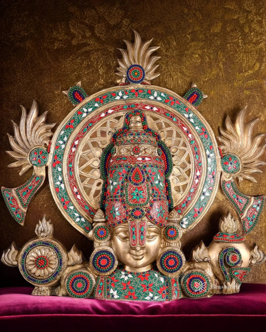 Brass Gem Stone Work Balaji Head Idol For Home Decor Height 22.5 Inch & Weight 13.6 Kg