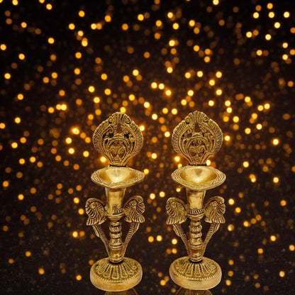 Brass 2 Diya Set For Home Decoration Weight 2 Kg Height 10.6 inch