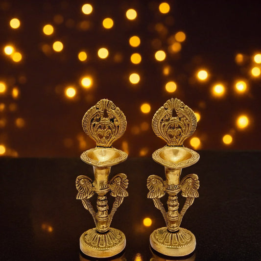 Brass 2 Diya Set For Home Decoration Weight 2 Kg Height 10.6 inch
