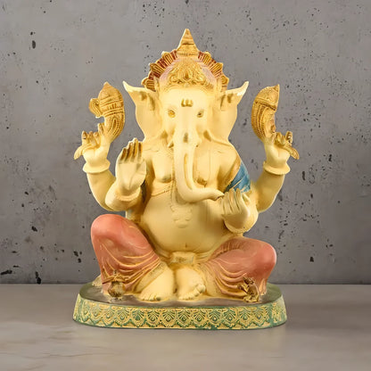 Brassaura™ Hand-Painted Brass Lord Ganesha Statue with Intricate Engravings | Height 21.5 Inches & Weight 31 Kgs