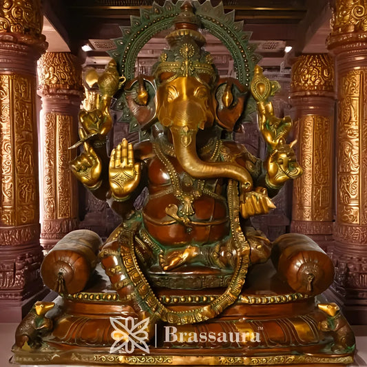 Brassaura™ Brass Ganesha with Sofa Idol for Home Decor | Weight 101 Kgs | Height 39 Inches
