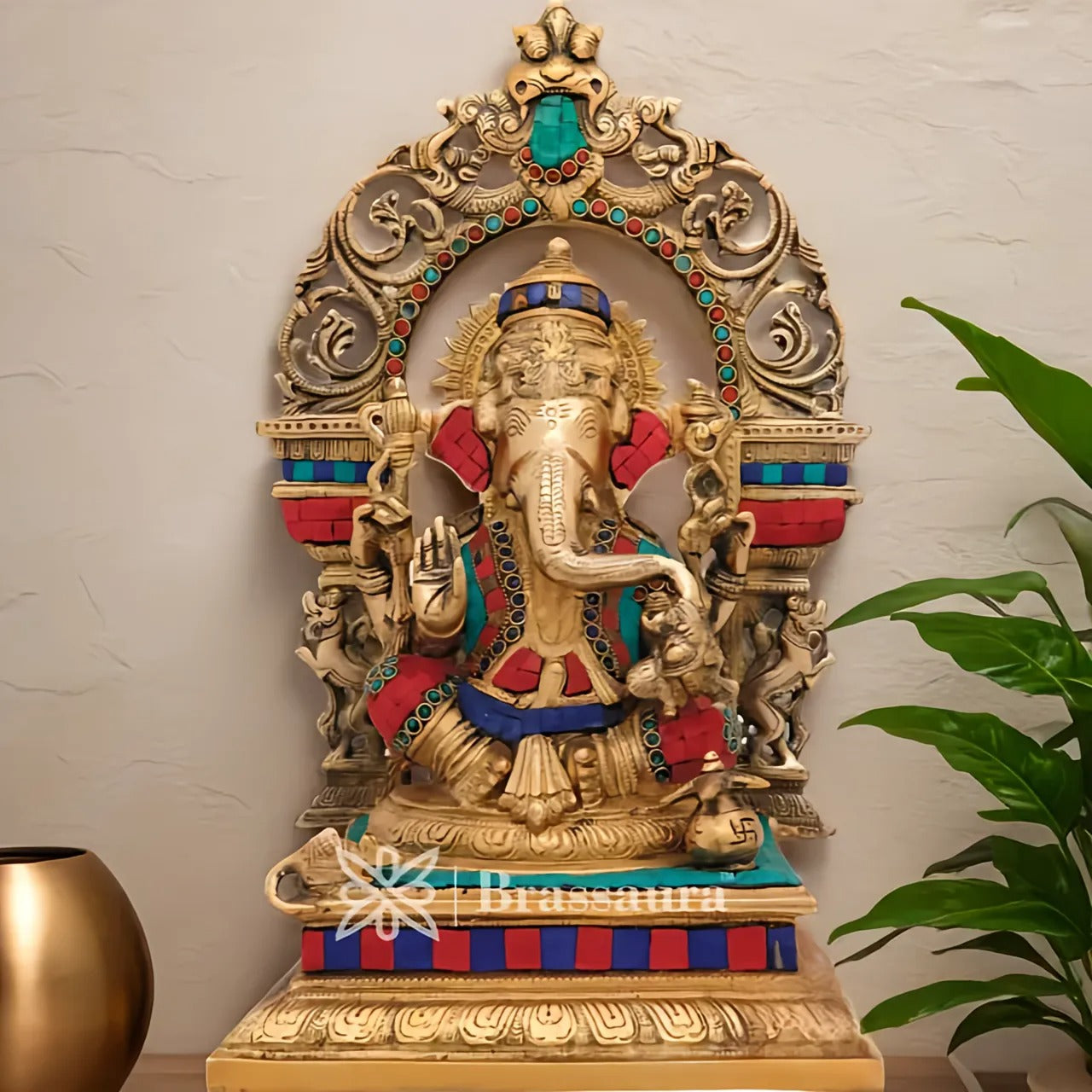 Brassaura™ Brass Ganesha Statue for Home Décor | Weight 9.5 Kgs | Height 16 Inches