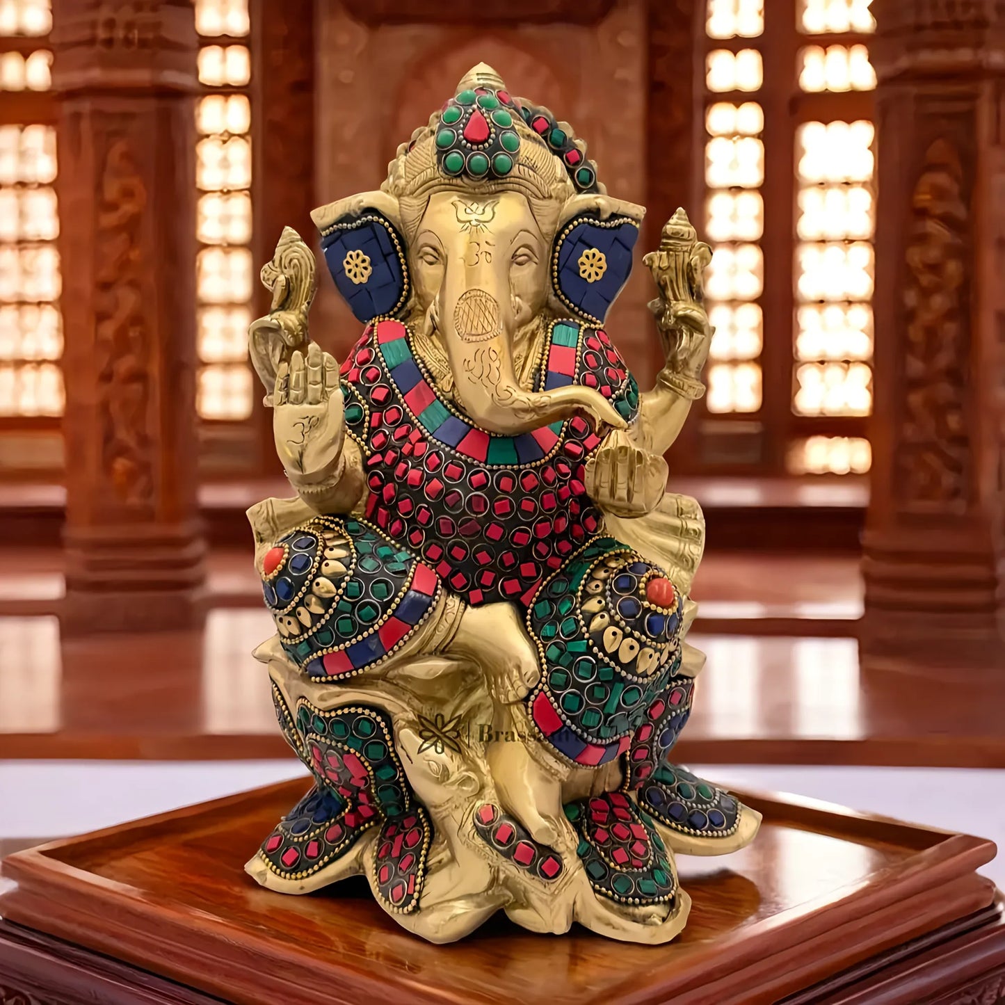 Brassaura™ Brass Ganesha Murti for Home & Temple Décor | Height 9.5 Inches & Weight 4 Kgs