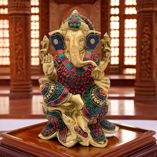 Brassaura™ Brass Ganesha Murti for Home & Temple Décor | Height 9.5 Inches & Weight 4 Kgs
