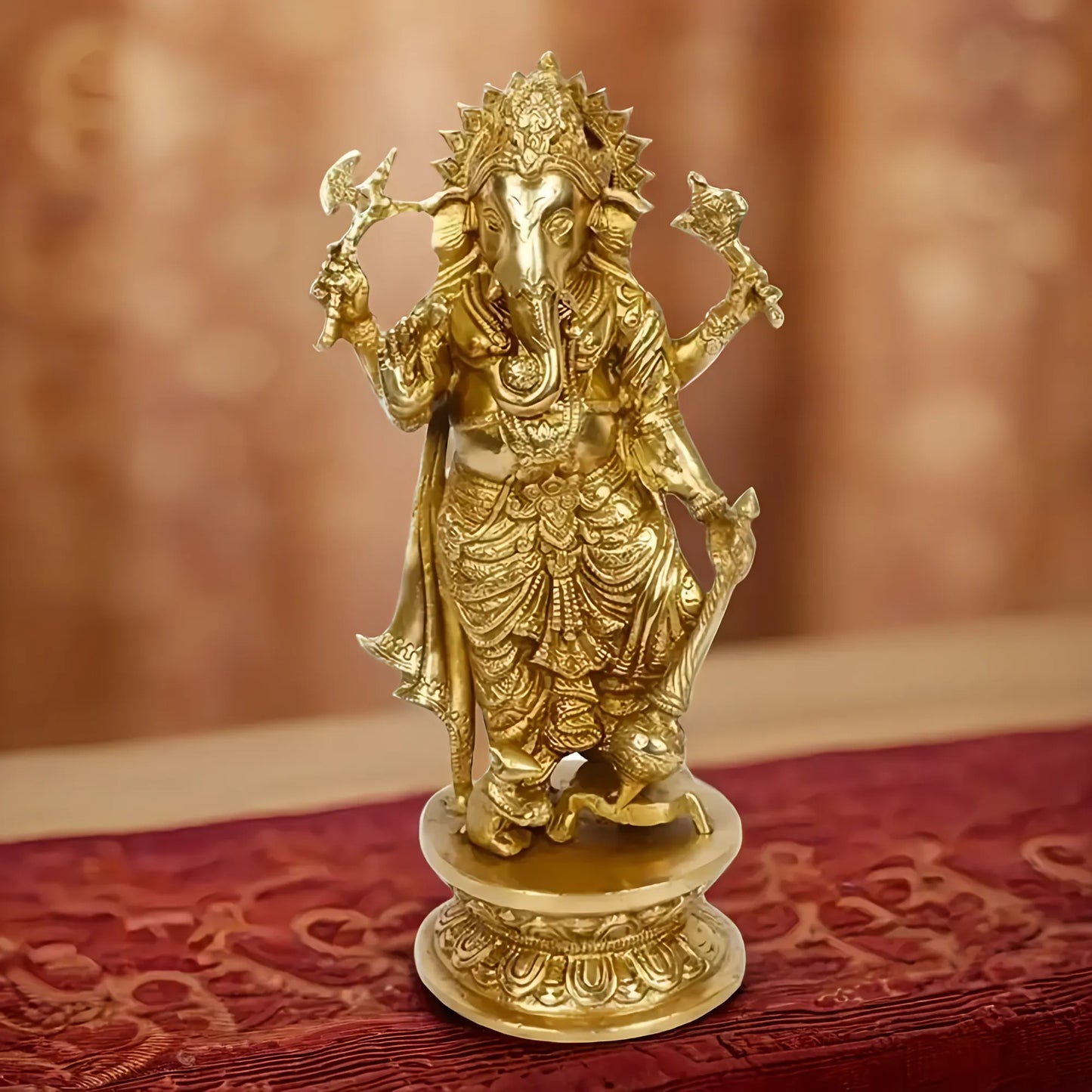 Brassaura™ Brass Standing Ganesha Murti for Home & Temple Décor | Height 13 Inches & Weight 3.95 Kgs